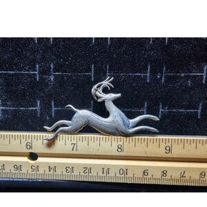 Vintage Sterling Silver Flying Deer Necklace Pendant Marked H&H/Tested+